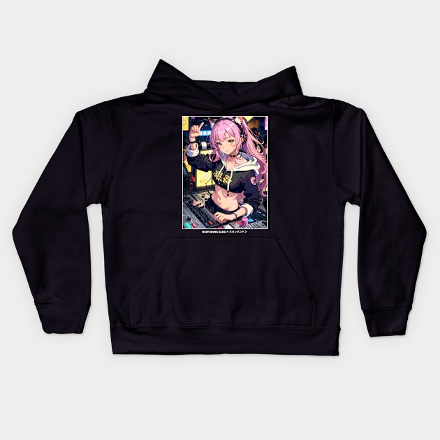 Japanese Kawaii Anime Girl Streetwear - DJ Kids Hoodie by Neon Bang Bang